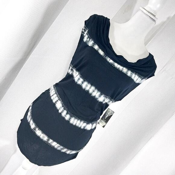 NWT! INC! BLACK & WHITE TYE-DYED SEQUIN TRIMMED DRAPEY NECK TOP, SHIRT! SZ XL - Picture 9 of 9